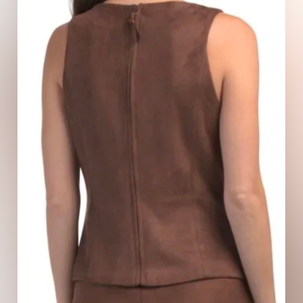 NWT Christian Lacroix Women's (Size 6) Brown Suede Zip-Back Sleeveless Top/Vest - Picture 10 of 12